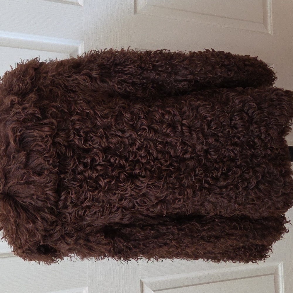 Brown Mongolian Curly Shearling Coat-L - Picture 2 of 7